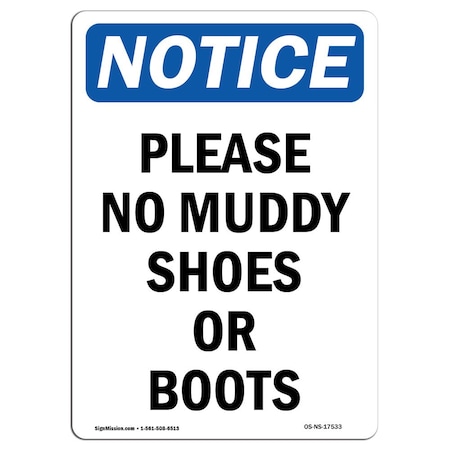 OSHA Notice Sign, Please No Muddy Shoes Or Boots, 5in X 3.5in Decal, 10PK